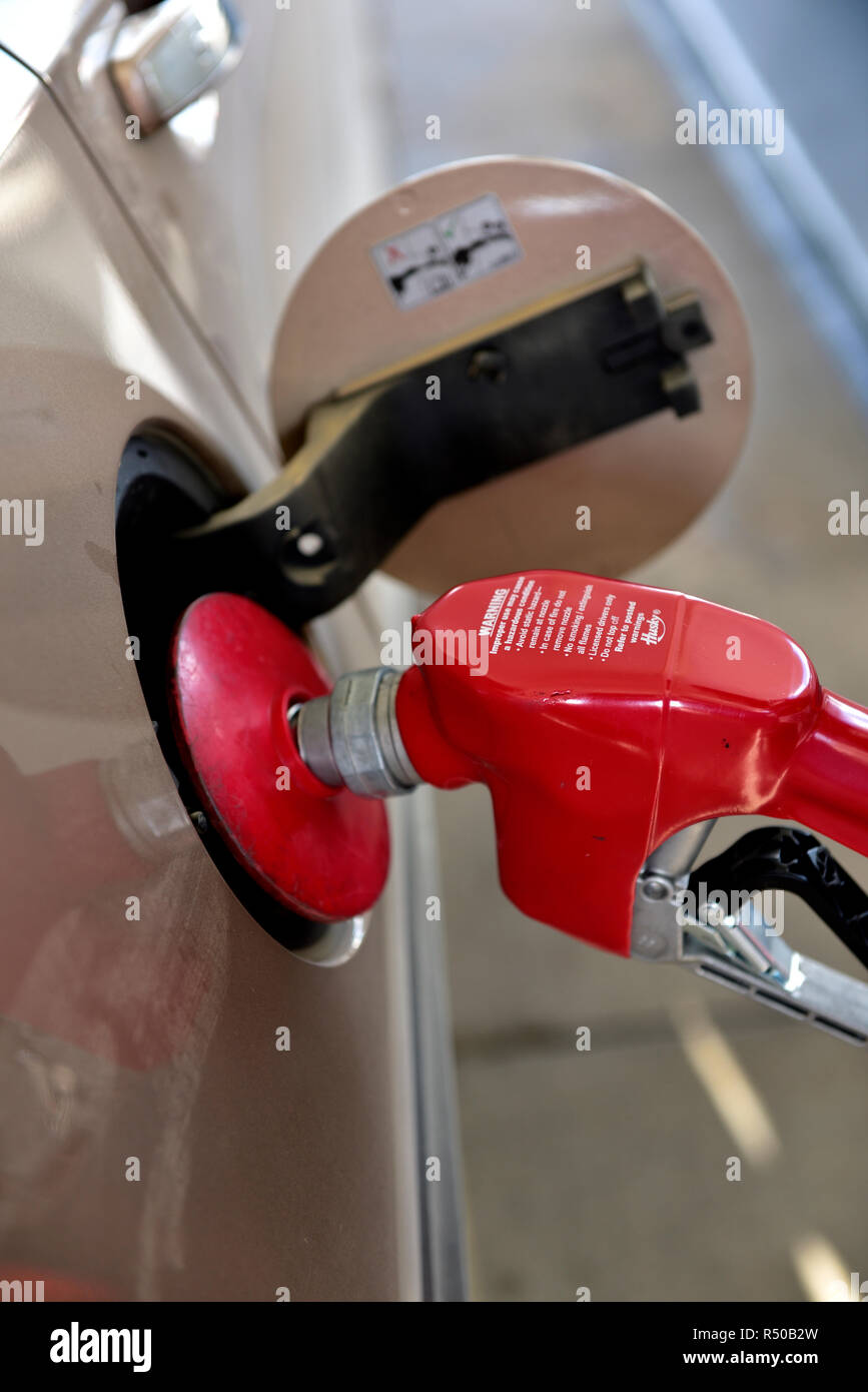 Close up filling car with petrol, gas Stock Photo