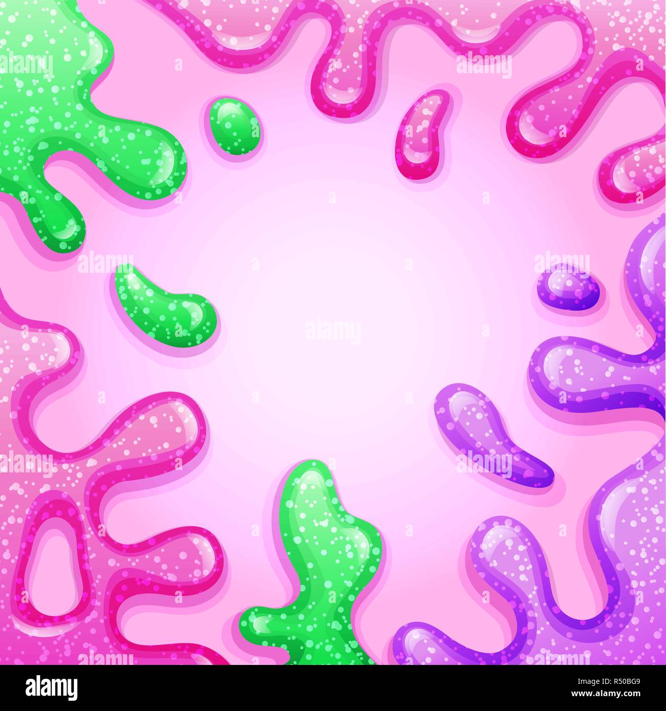 Colorful square pink background with pink purple and green splashes Stock Vector
