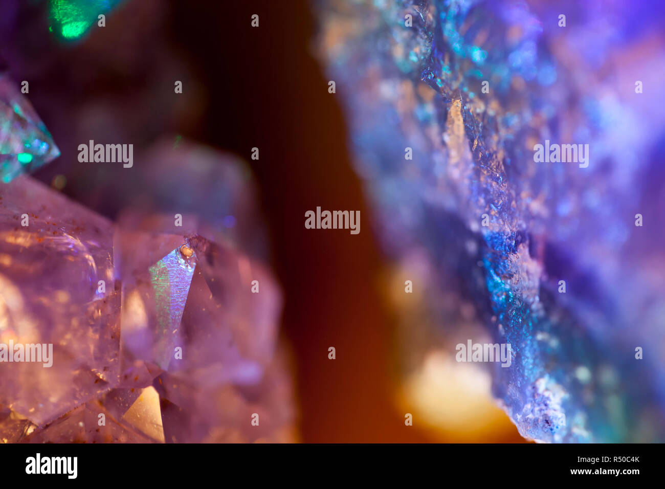Amethyst & Ocean Jasper crystal specimens shot using beautiful lighting.Gemstone detail. Stock Photo