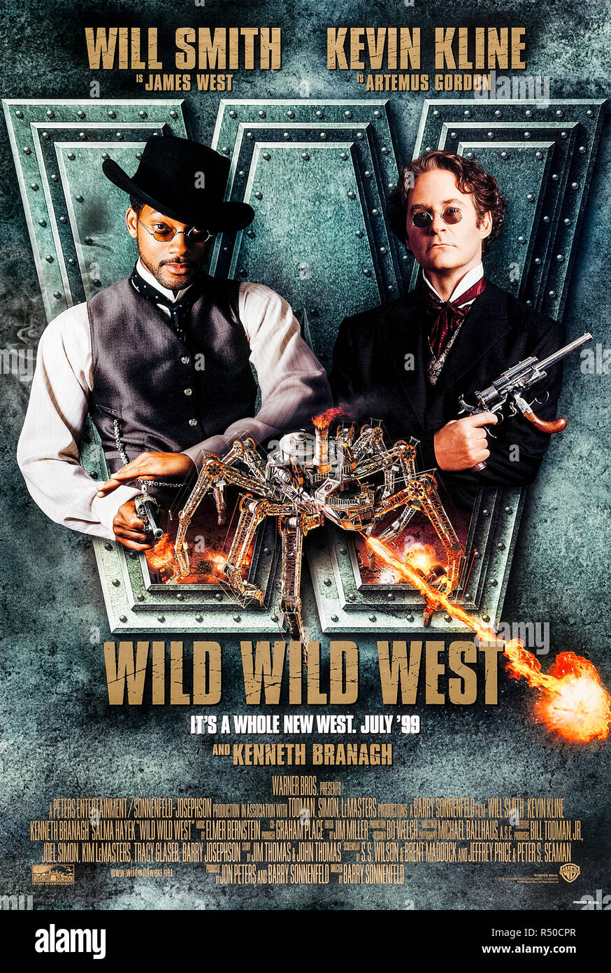 Wild Wild West (1999) directed by Barry Sonnenfeld and starring Will Smith, Kevin Kline, Kenneth Branagh and Salma Hayek. Two hired guns go after a renegade inventor trying to assassinate President Ulysses S. Grant. Stock Photo