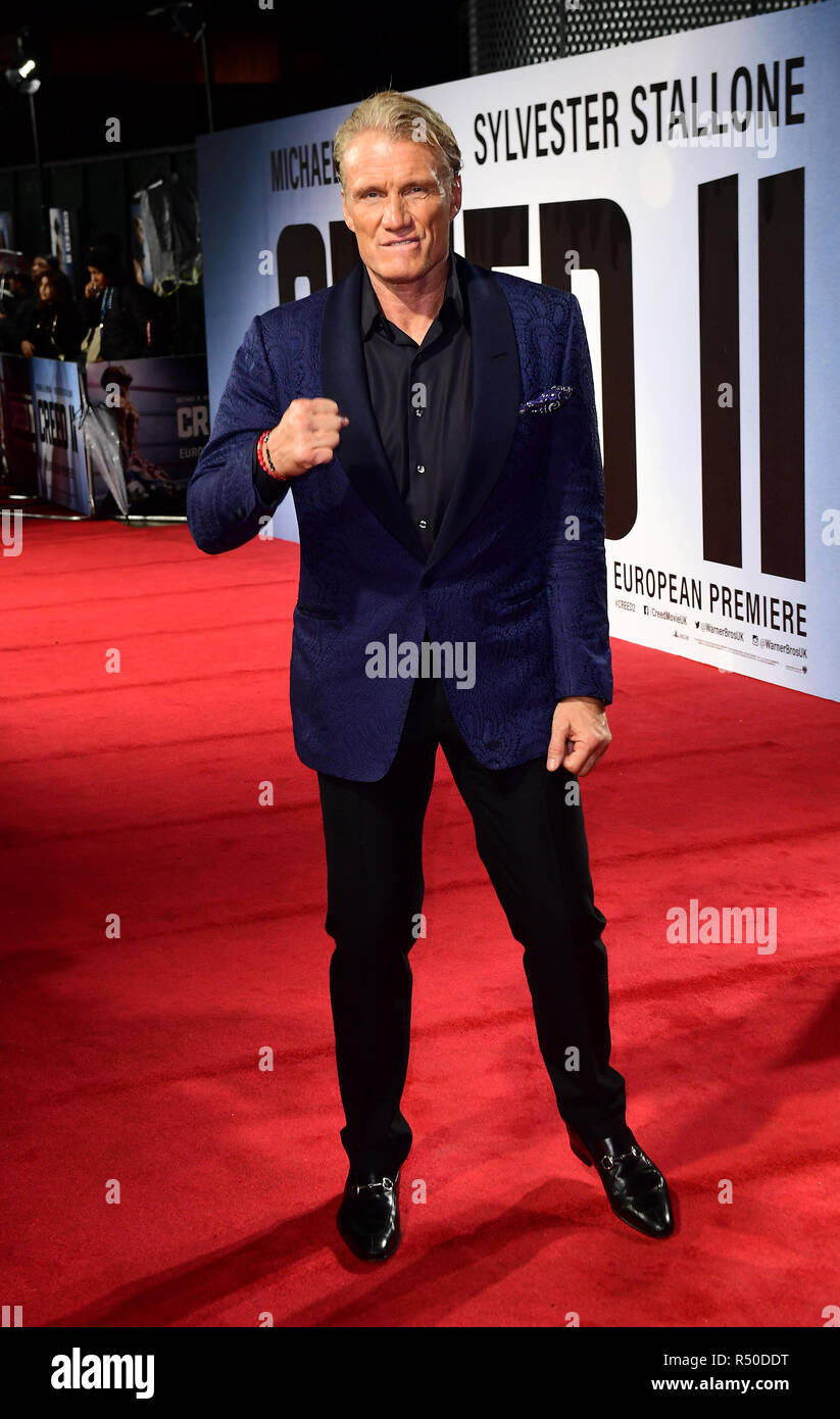 Dolph Lundgren attending the European premiere of Creed 2 held at the BFI Imax, Waterloo, London. PRESS ASSOCIATION Photo. Picture date: Wednesday November 28, 2018. See PA story SHOWBIZ Creed. Photo credit should read: Ian West/PA Wire Stock Photo