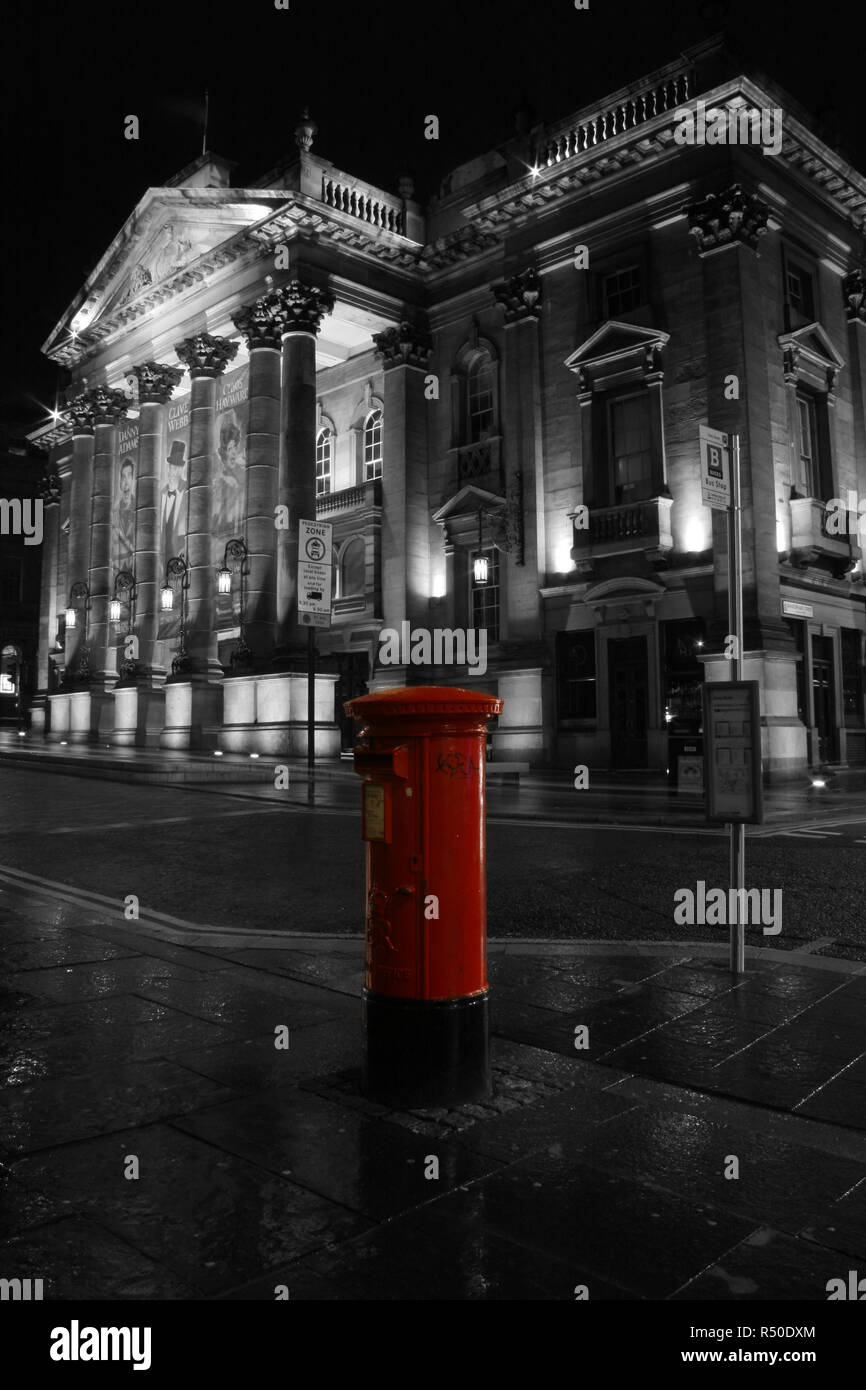 Theatre Royal and selective colour post box Stock Photo