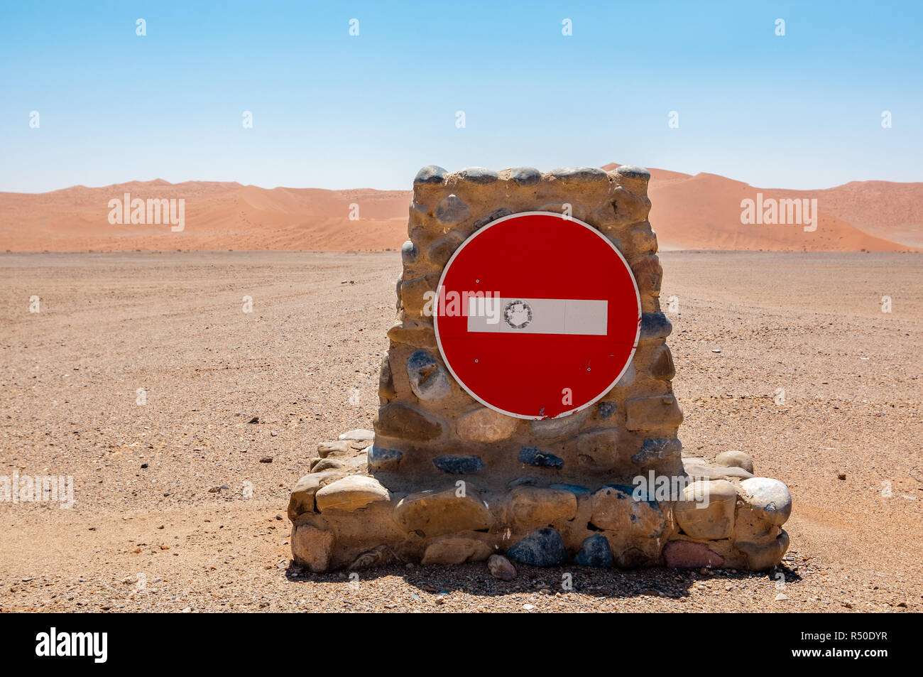 Prohibitory traffic sign, no entry, namib desert Stock Photo