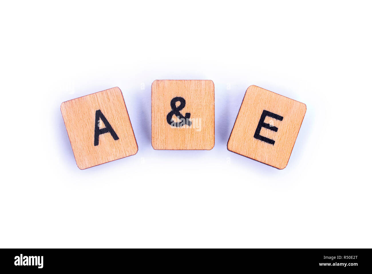 The abbreviation A&E - Accident & Emergency, spelt with wooden letter ...