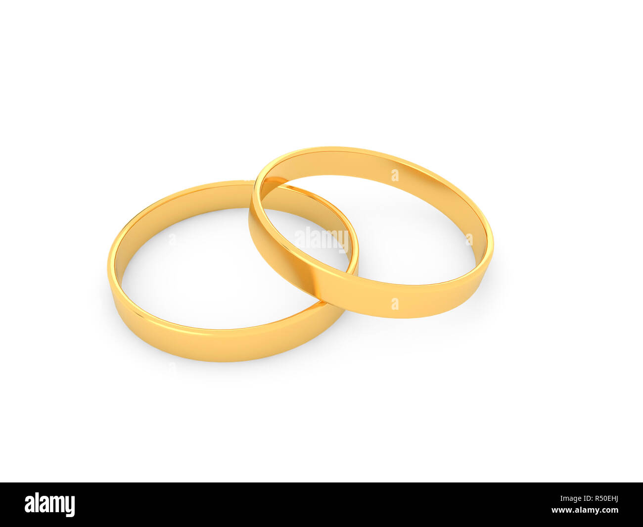 Gold wedding rings on a white background. 3d render illustration Stock ...