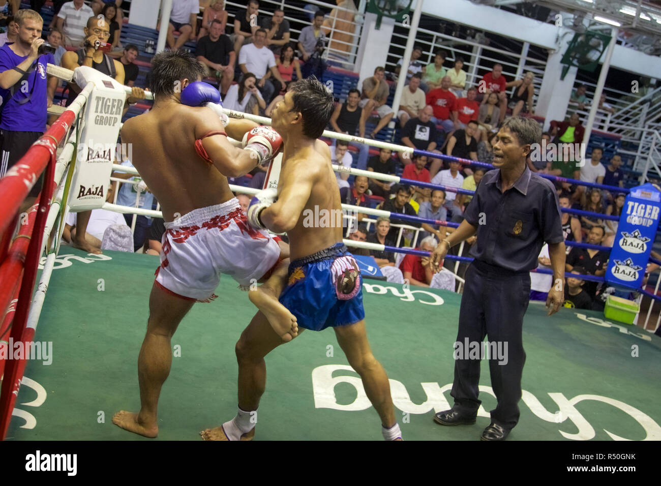 A Muay Thai, kick boxing fight, Phuket , Thailand Stock Photo