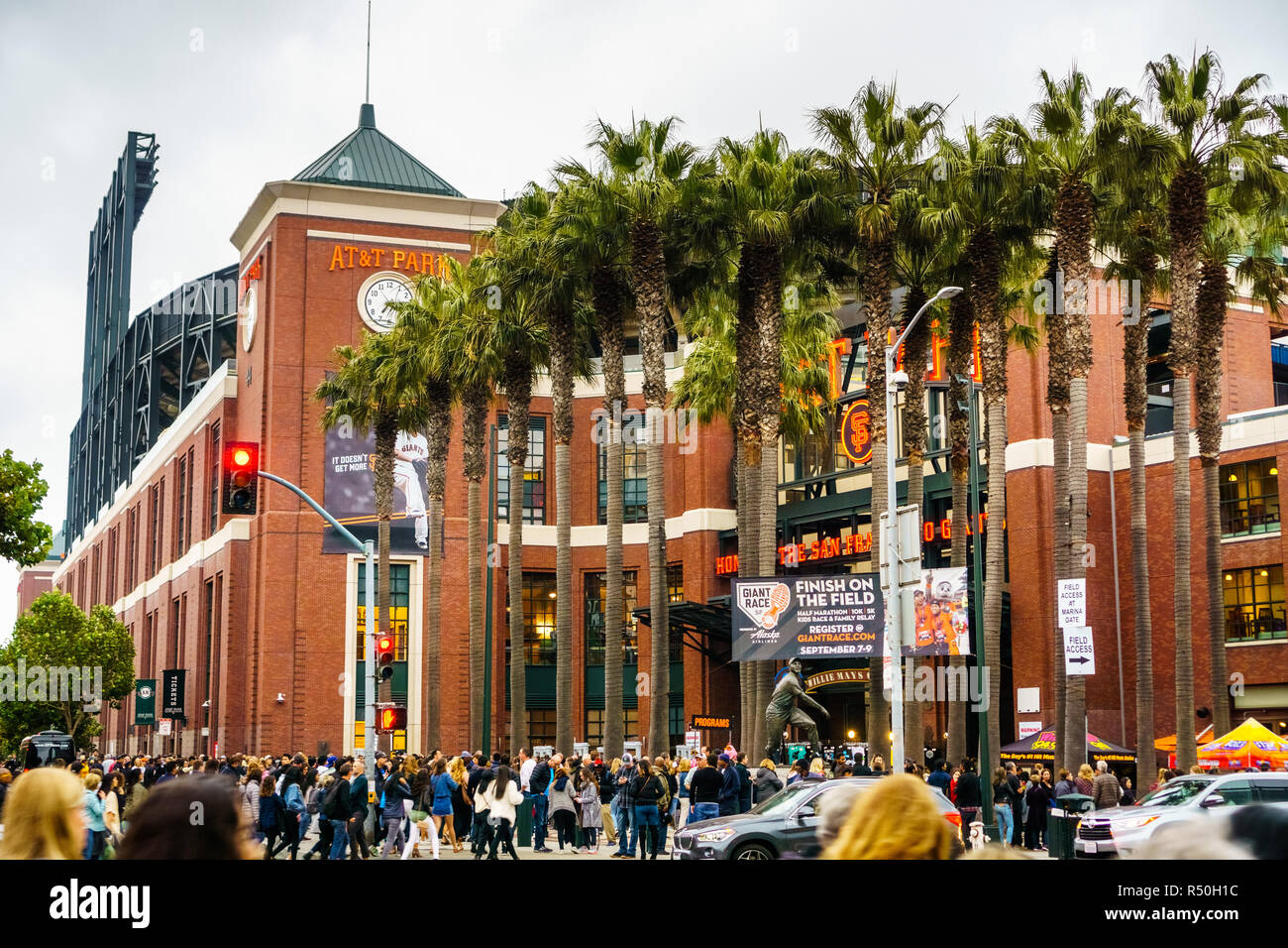 August 21, 2018 San Francisco / CA / USA - Crowds of people waiting to go inside AT&T Park for the Ed Sheeran concert Stock Photo