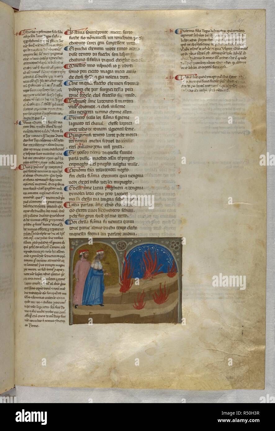 Inferno: Dante and Virgil walking towards the gates of hell. Dante Alighieri,  Divina Commedia ( The Divine Comedy ), with a commentary in Latin. 1st half  of the 14th century. Source: Egerton