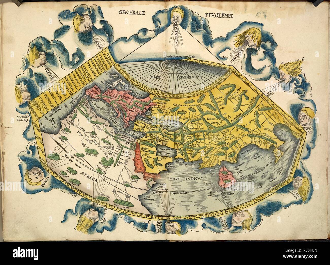 Ptolemic World Map. [Map of the Ancient World.] Lithographed from an a. Strasbourg, 1513. World Map by Ptolemy.  Image taken from [Map of the Ancient World.] Lithographed from an atlas to Ptolemy's Geography.  Originally published/produced in Strasbourg, 1513. . Source: Maps.C.1.d.9,. Stock Photo