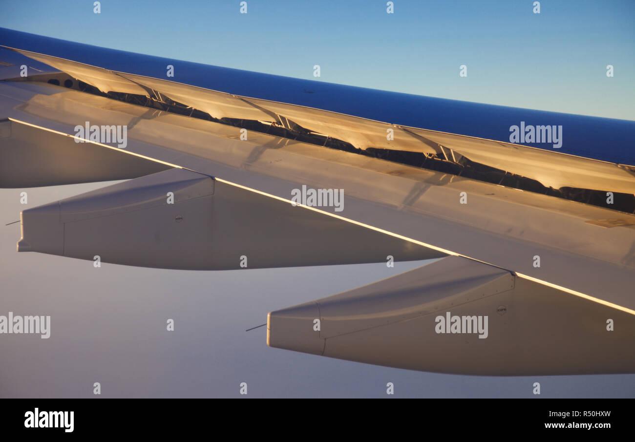 Close up of an aircrafts wing spoilers Stock Photo