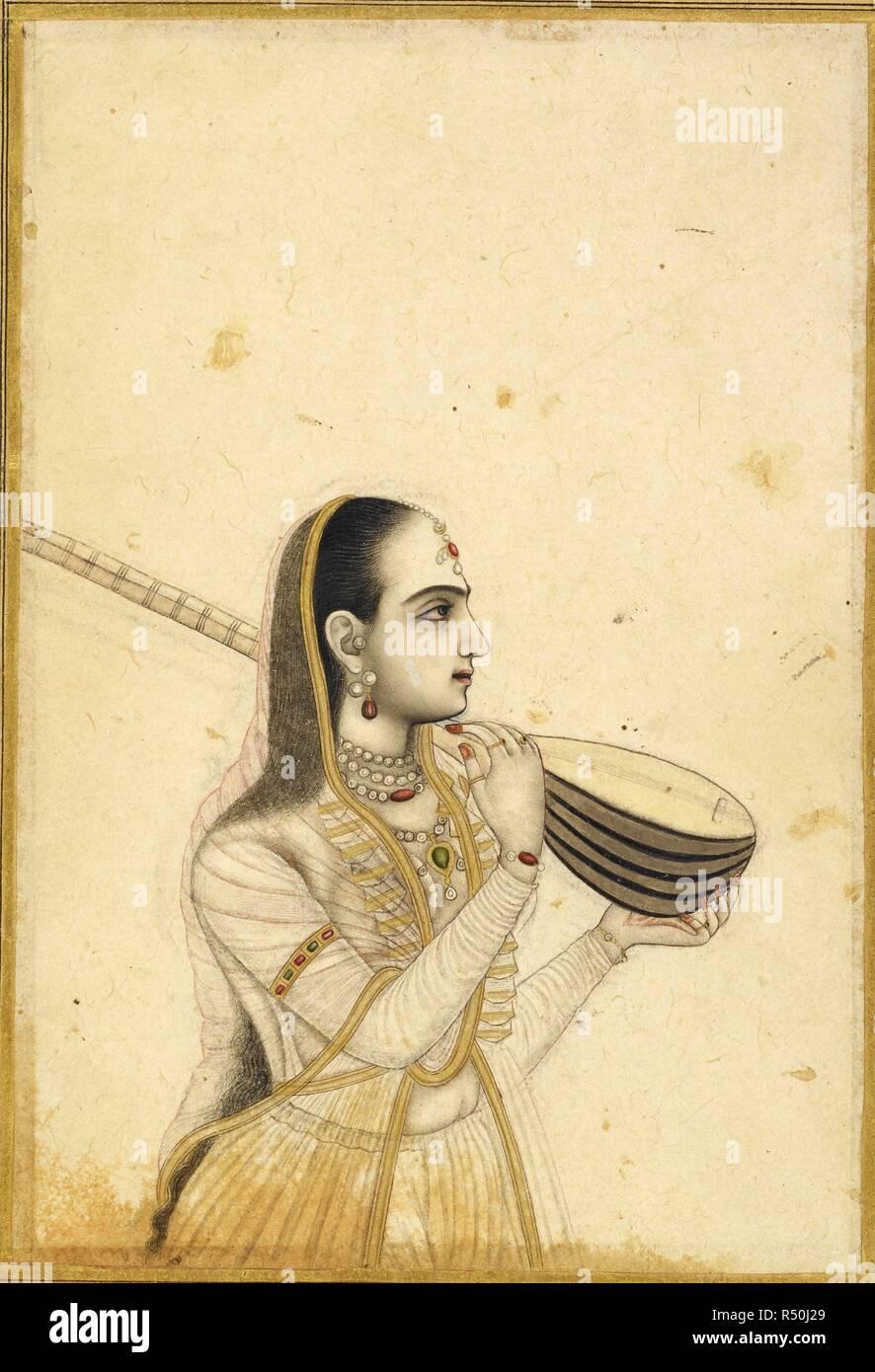 A lady with a tambura. Johnson Collection. Source: J.21,2. Stock Photo