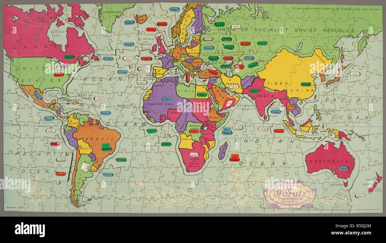 The world on Mercator's projection'. A jigsaw puzzle. â€œMappa-Mundiâ€ the  new travel game. London : John Waddington Ltd, [1935]. Source: Maps  C.29.e.8. Language: English Stock Photo - Alamy