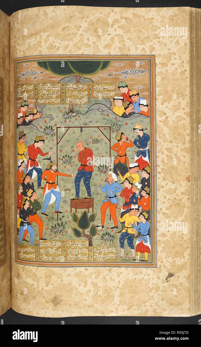 Piran saves Bizhan from being hanged. Shahnama of Firdawsi, with 56 miniatures. 1580 - 1600. Source: I.O. ISLAMIC 3540, f.195v. Language: Persian. Stock Photo
