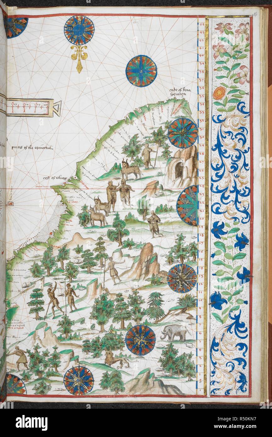 Chart of the eastern coast of Africa. Jean Rotz, Boke of Idrography (The ' Rotz Atlas'). c 1535-1542. Source: Royal MS 20 E IX f.14. Language: French  & English Stock Photo - Alamy