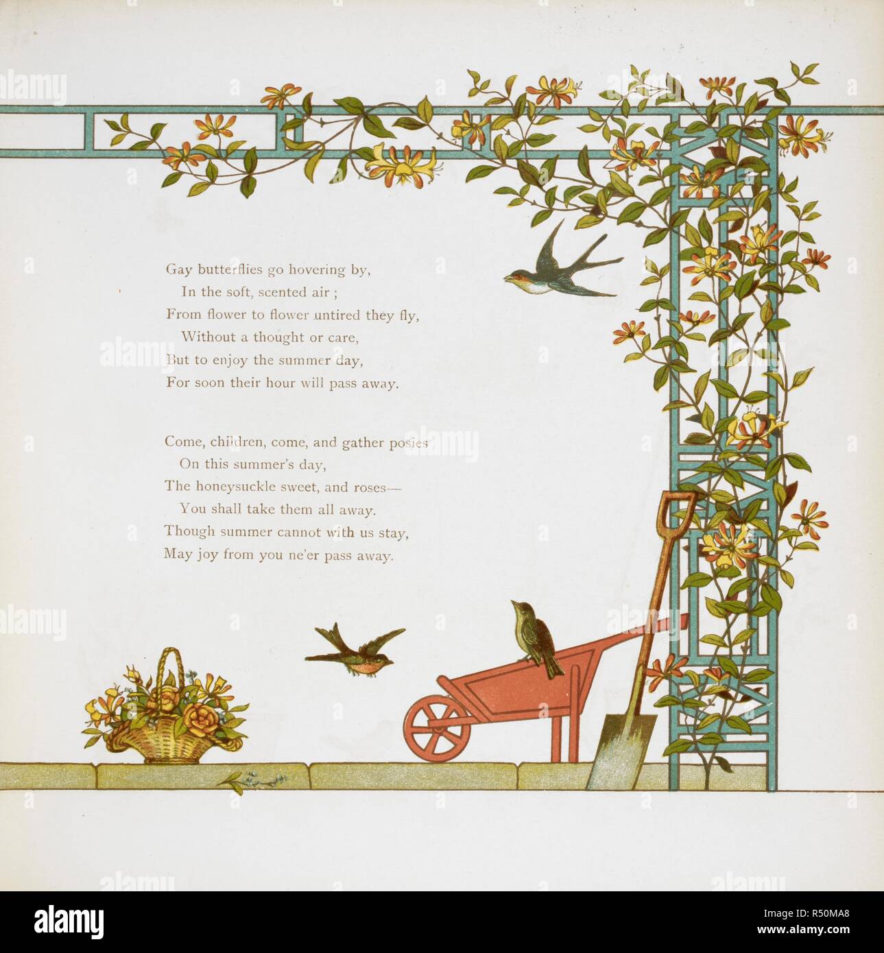 Birds on a wheelbarrow. At Home again Verses [Illustrated by] J G 