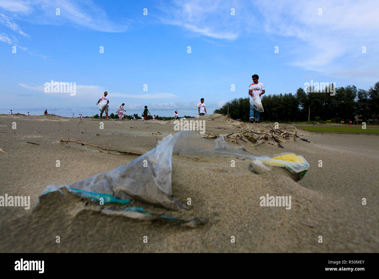 The International Coastal Cleanup Day is observed in Cox's Bazar. People participate in removing trash and debris from different beaches and waterways Stock Photo
