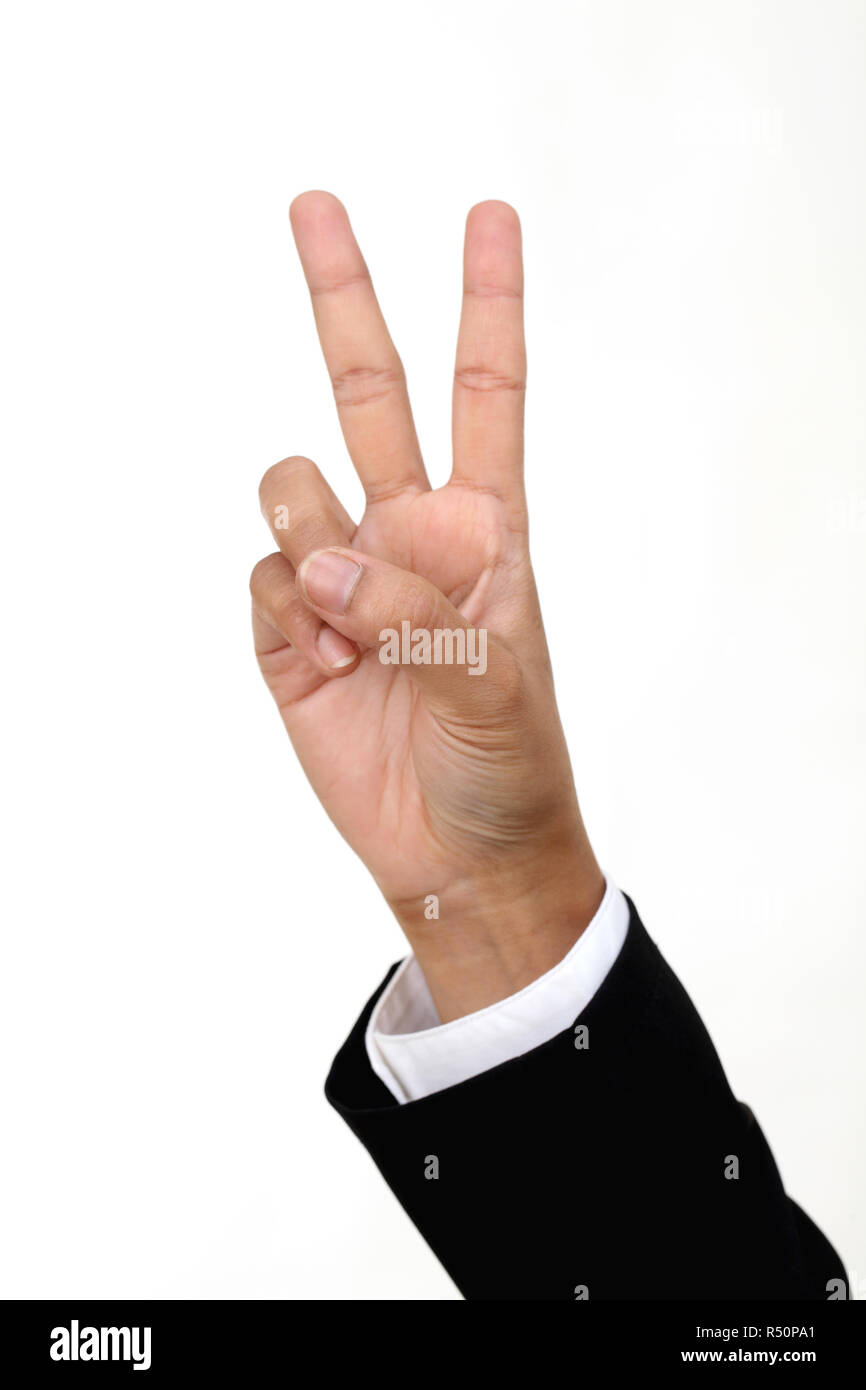 Victory sign isolated on white background Stock Photo Alamy