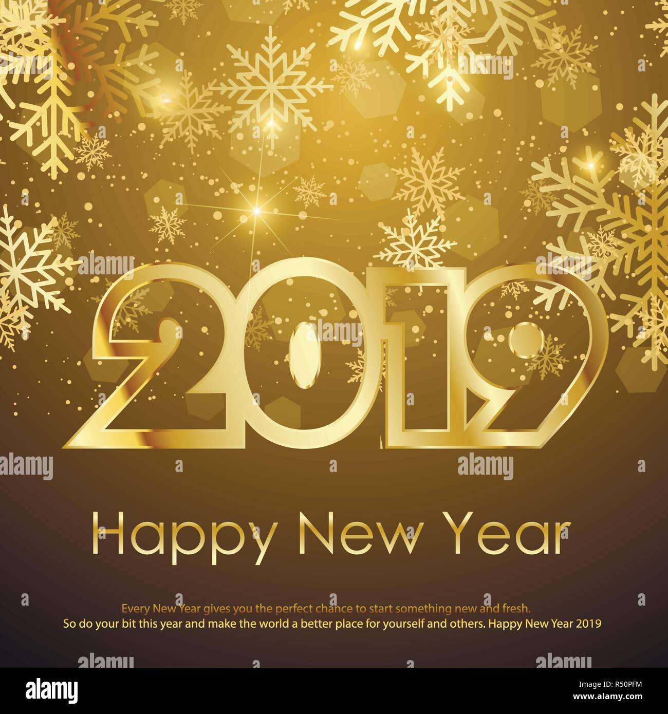 Merry Christmas And Happy New Year Greeting Card With Gold Snowflakes 2019 Vector Stock Vector Image Art Alamy