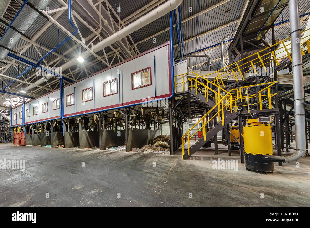 Modern waste recycling processing plant. Separate garbage collection. Recycling and storage of