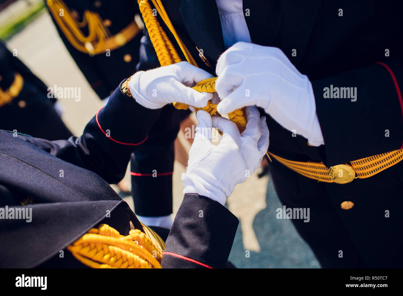 A row of police wearing white gloves Stock Photo Alamy