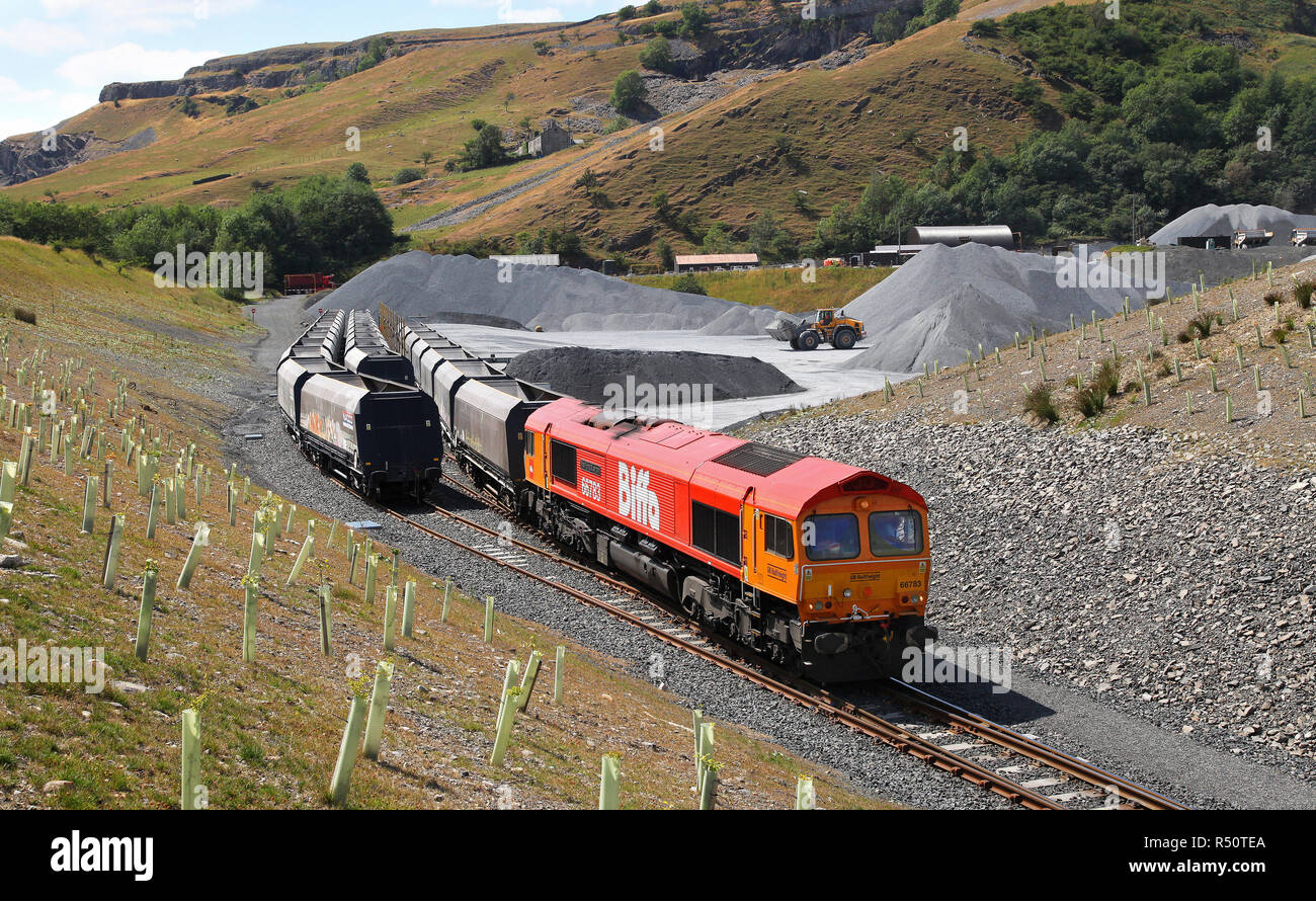 GBRF 66783 at Arcow Quarry on the Settle & Carlisle railway on 19.7.18 Stock Photo