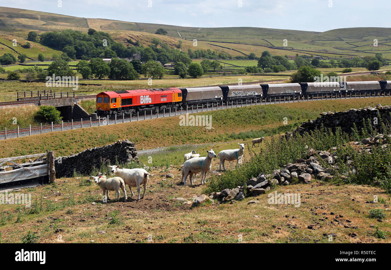 GBRF 66783 at Arcow Quarry on the Settle & Carlisle railway on 19.7.18 Stock Photo