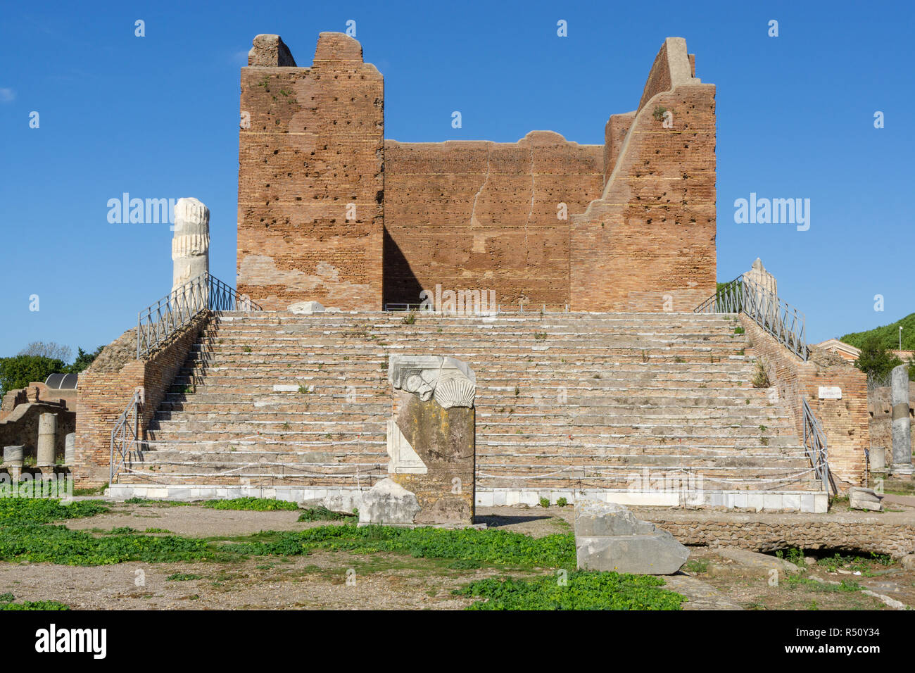 Ostia antica in Rome, Italy. Capitolium and Forum square Stock Photo