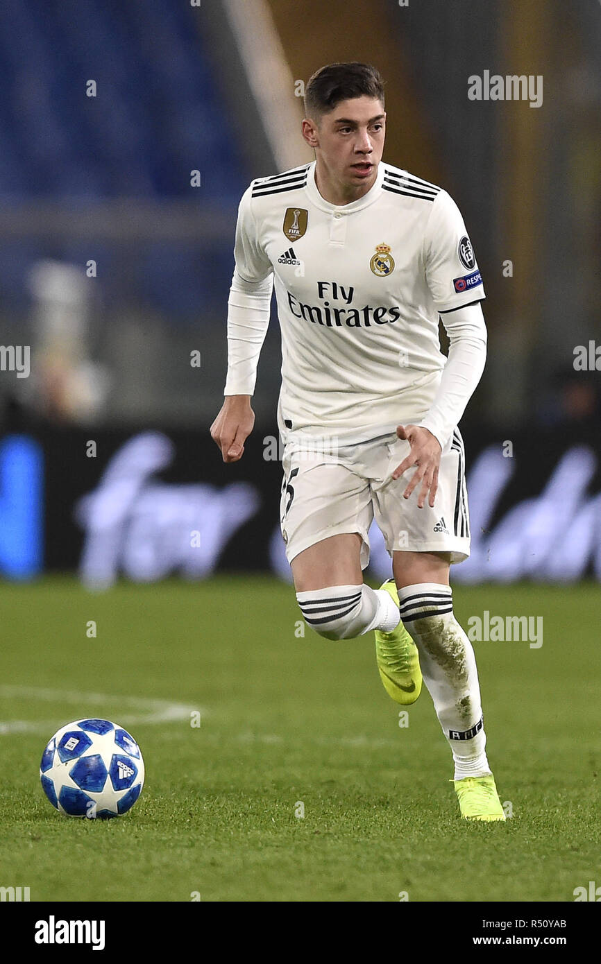 Rome, Italy. 27th Nov, 2018. Federico Valverde of Real Madrid during the UEFA Champions League match between Roma and Real Madrid at Stadio Olimpico, Rome, Italy on 27 November 2018. Credit: Giuseppe Maffia/Pacific Press/Alamy Live News Stock Photo