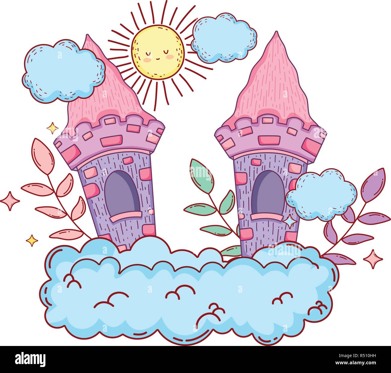 cute fairytale castle in the cloud vector illustration design Stock ...
