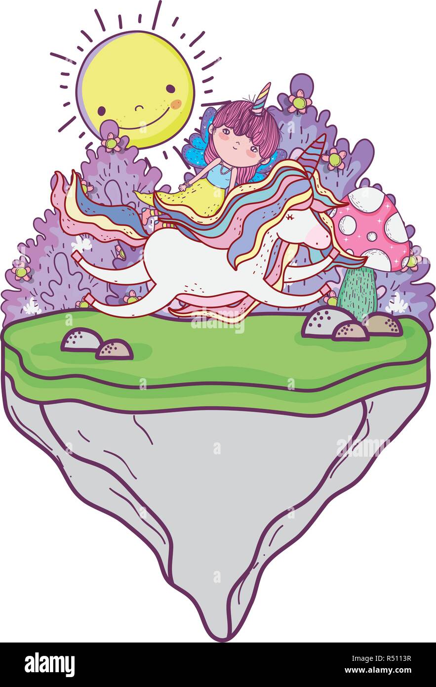 unicorn and fairy in the landscape vector illustration design Stock ...