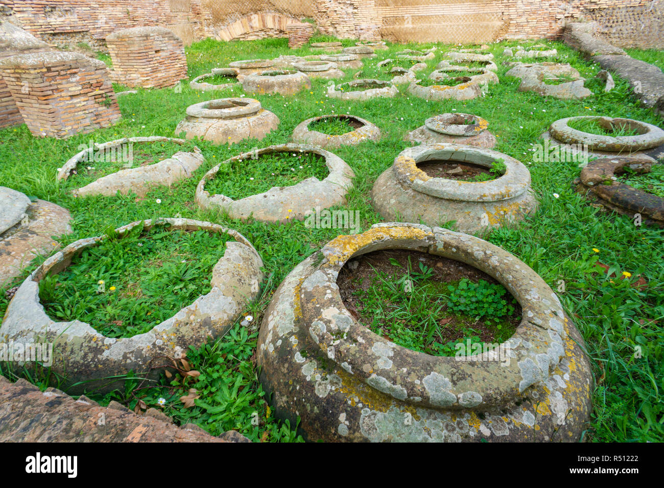 Ostia antica in Rome, Italy. Ancient jars of wine Stock Photo