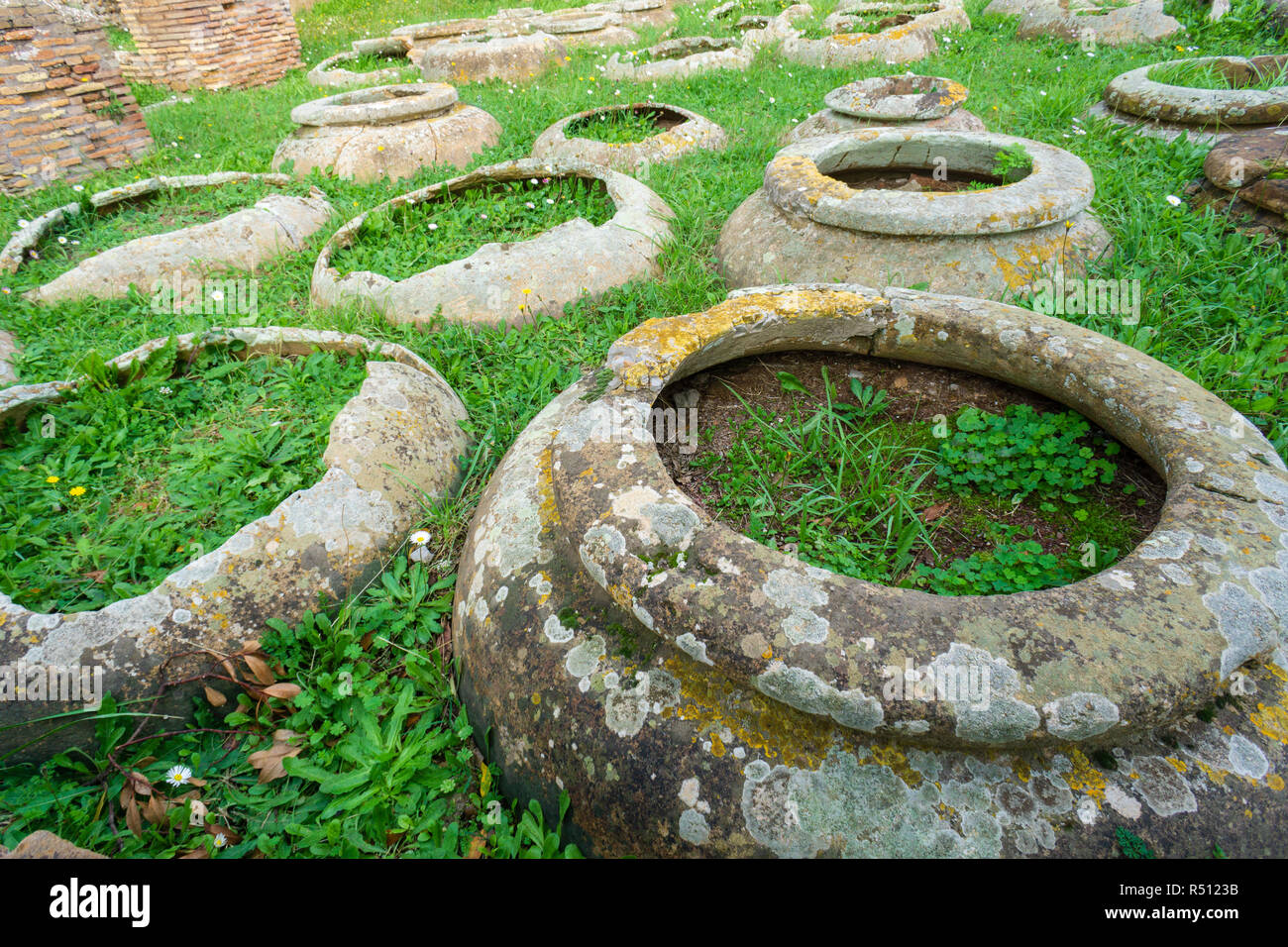 Ostia antica in Rome, Italy. Ancient jars of wine Stock Photo