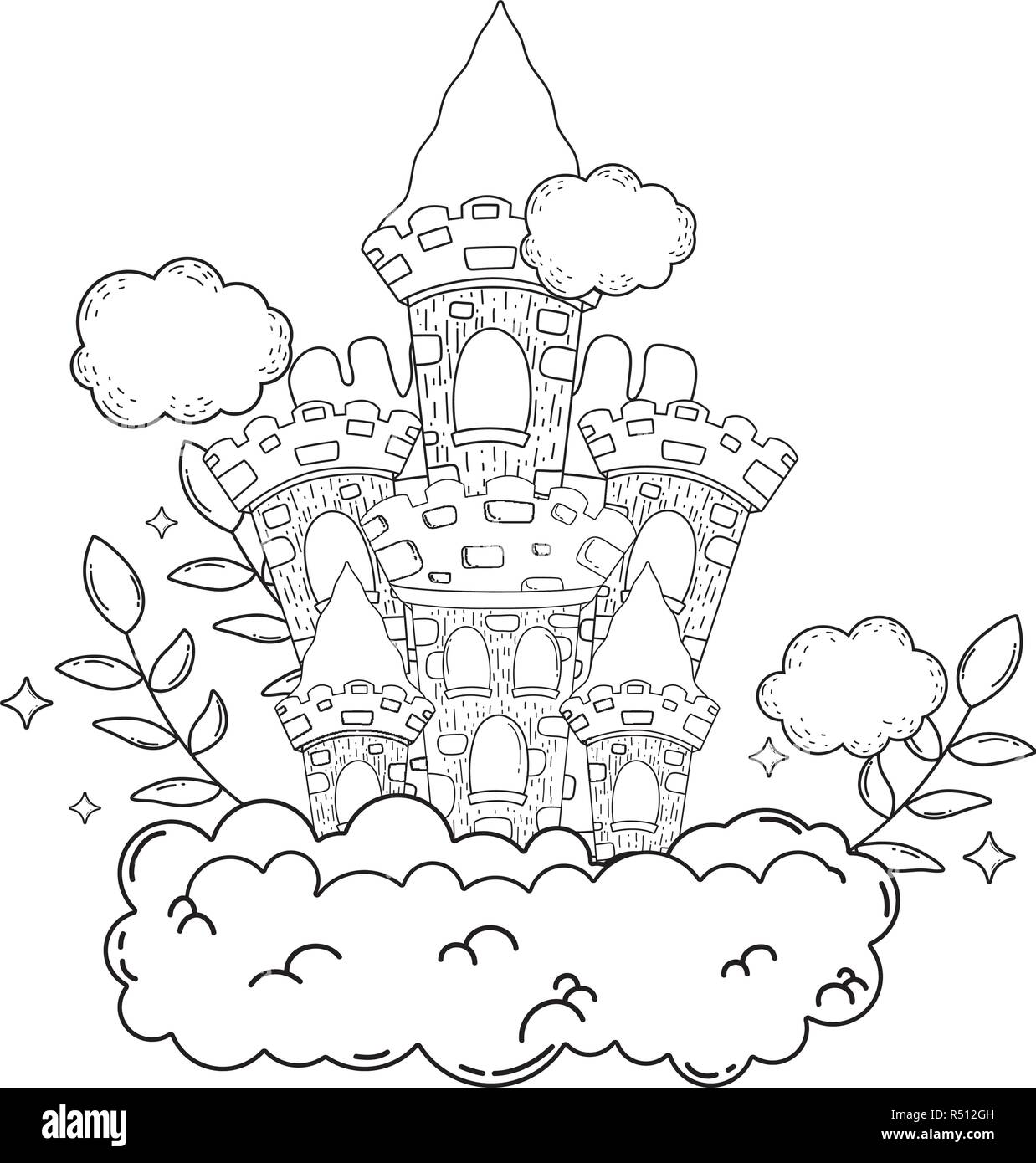 cute fairytale castle in the cloud vector illustration design Stock ...