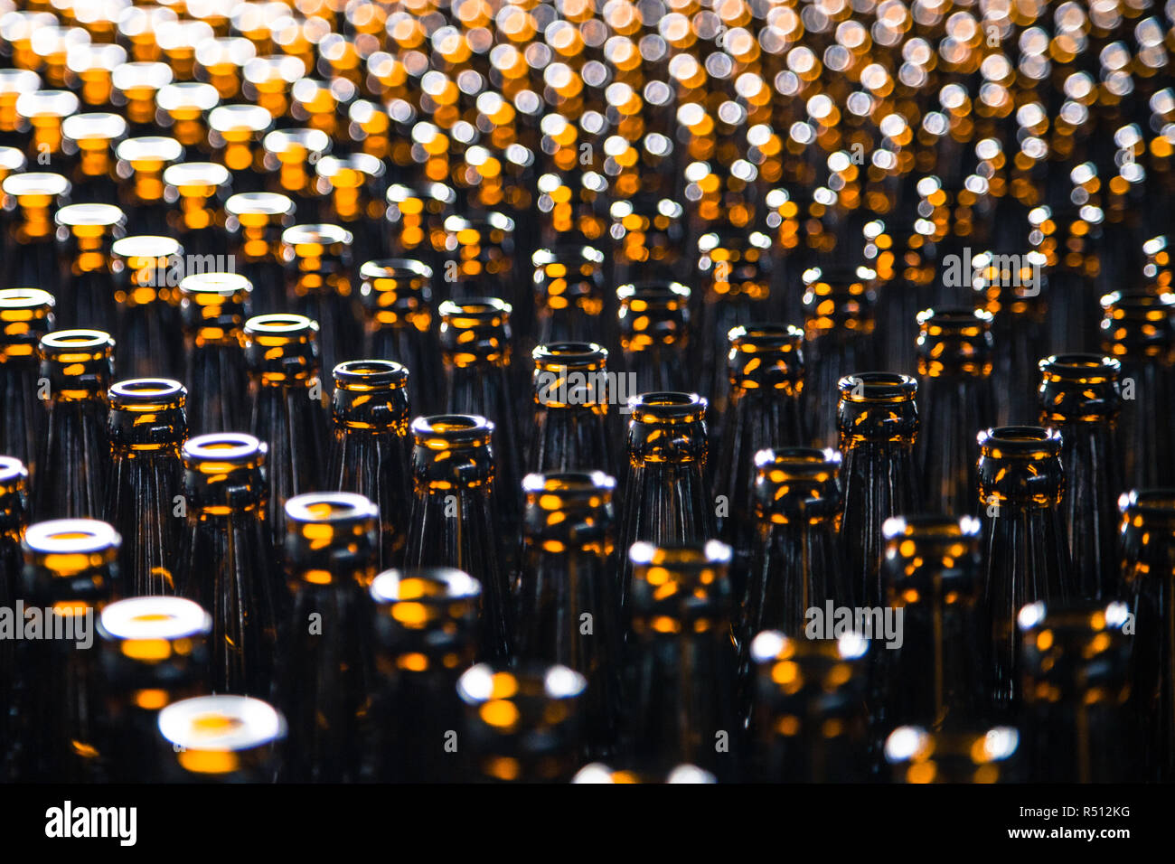 Glass bottle at factory for production of glass containers. Glass bottle texture Stock Photo