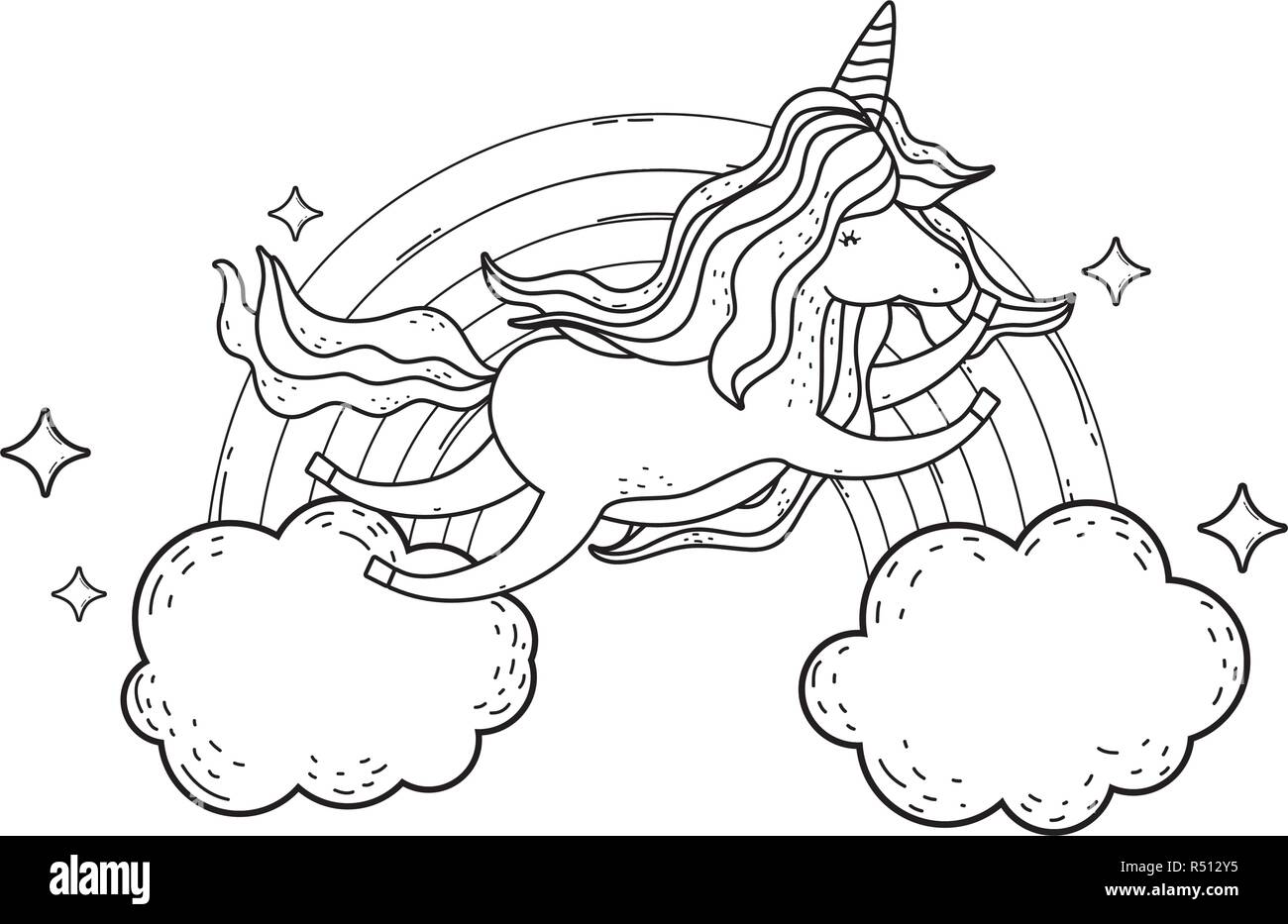 cute unicorn with clouds and rainbow Stock Vector Image & Art - Alamy