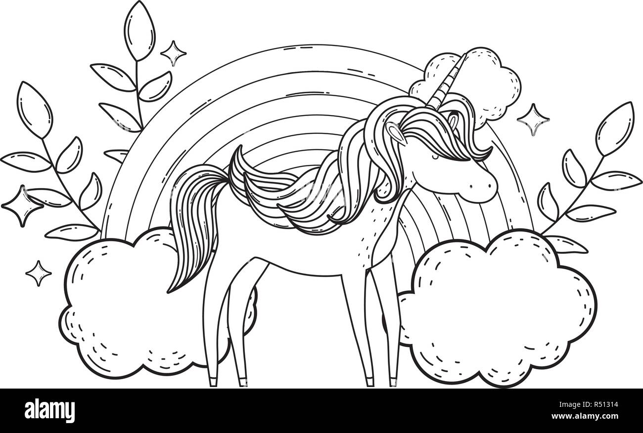 cute unicorn with clouds and rainbow Stock Vector Image & Art - Alamy