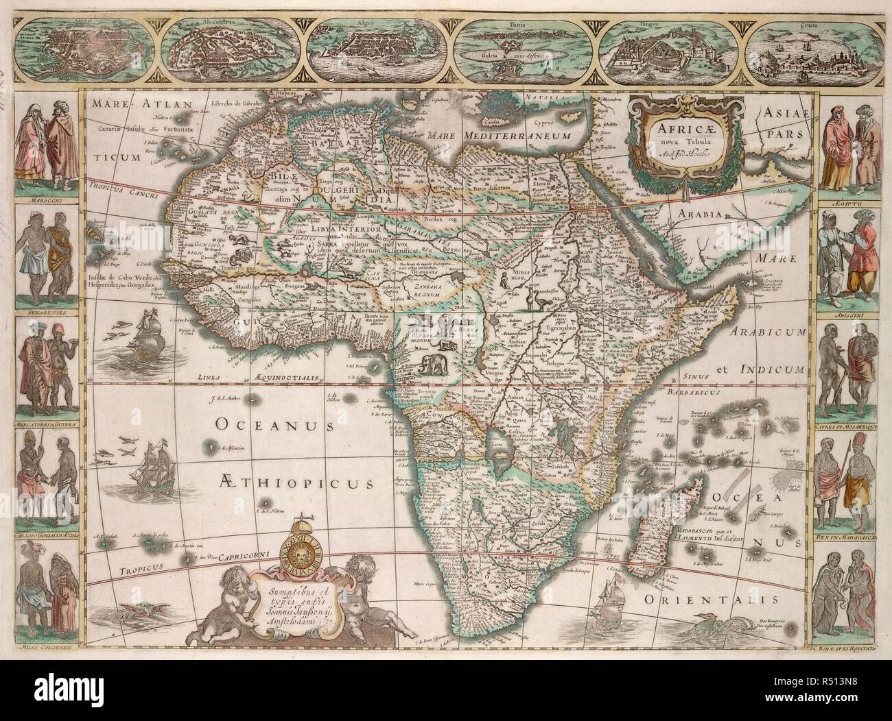 A map of Africa, with maps of principal cities in the upper border ...