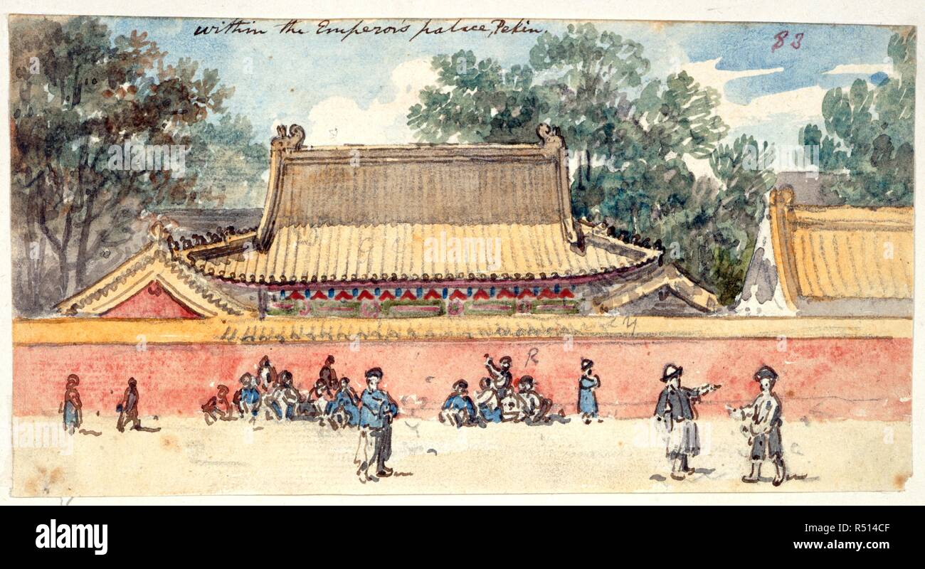 Emperor's palace, Peking. Album Of 372 Drawings Of Landscapes, Coastlines, C. 1792-1794. Within the Emperor's palace, Peking. Pencil, pen and ink, wash and watercolour.  Image taken from Album Of 372 Drawings Of Landscapes, Coastlines, Costumes And Everyday Life Made During Lord Macartney's Embassy To The Emperor Of China.  Originally published/produced in 1792-1794. . Source: WD 959, f.17(83). Author: ALEXANDER, WILLIAM. Stock Photo