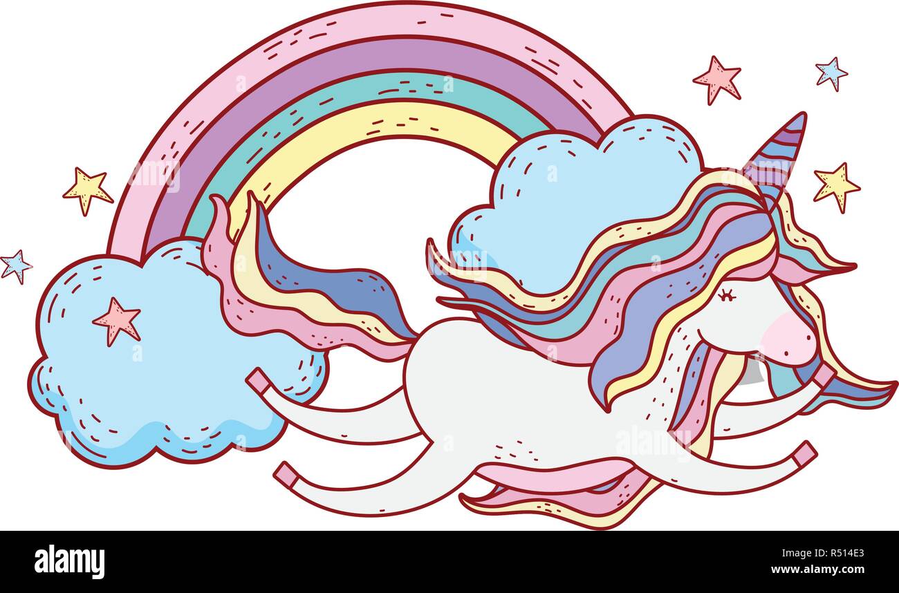 cute unicorn with clouds and rainbow Stock Vector Image & Art - Alamy