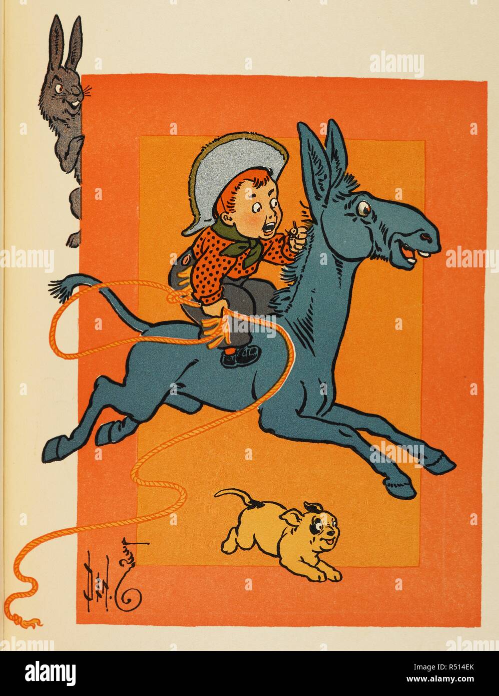A young cowboy riding a mule. Denslow's Scarecrow and the Tin-Man, and other stories. [With illustrations by the author.]. T. Fisher Unwin: London; New York [printed], [1904.]. Source: 12812.d.19. Author: Leason, Percy Alexander. Stock Photo