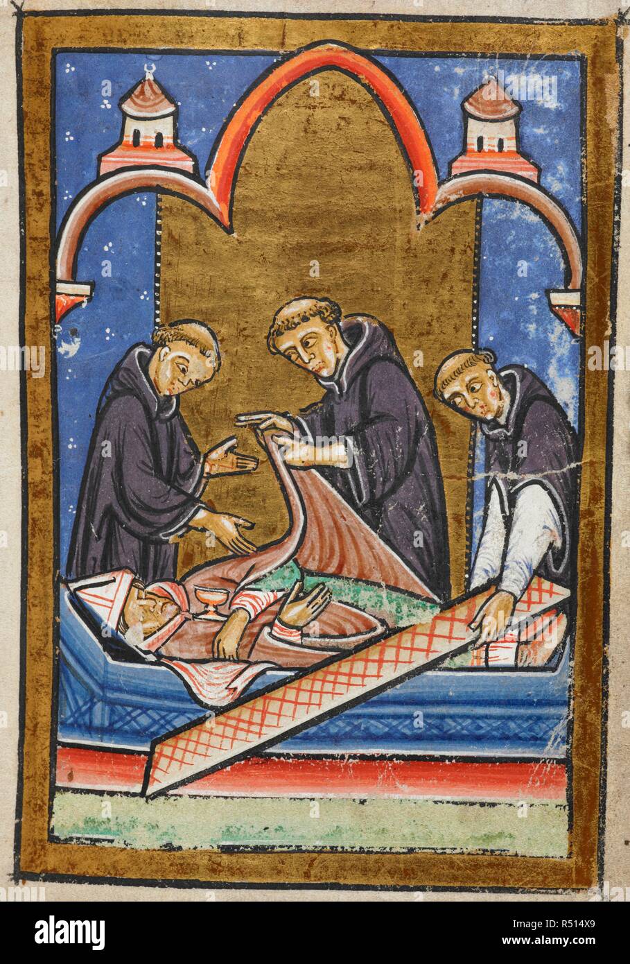 Miniature of the opening of Cuthbert's tomb in 698, eleven years after