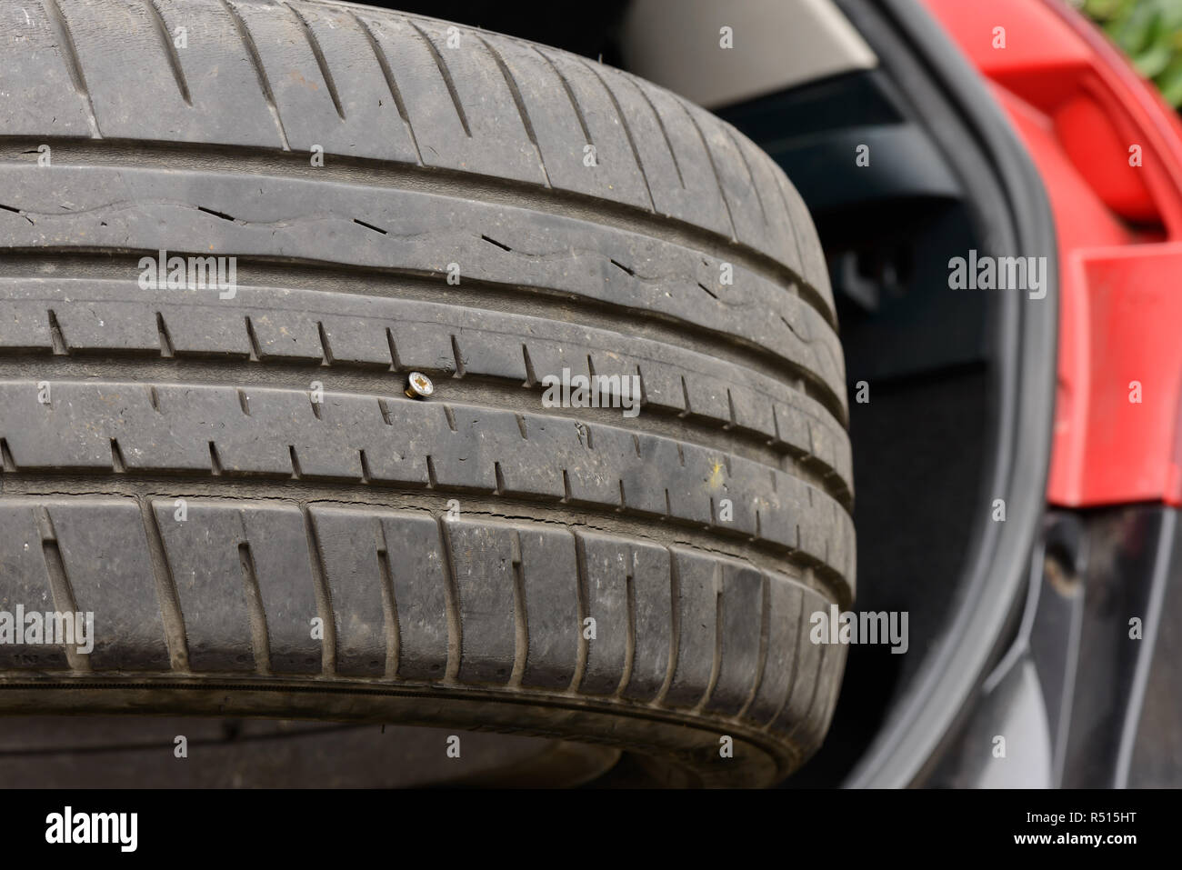 a screw in the tire Stock Photo Alamy
