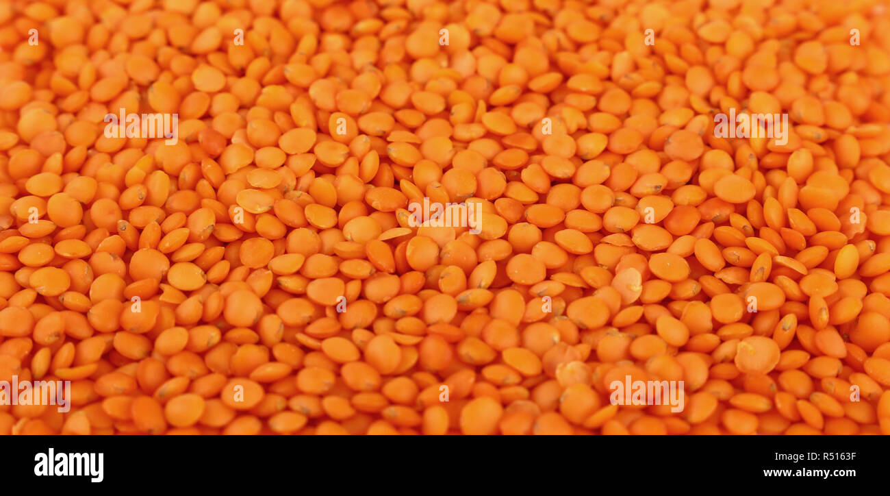 Orange lentil lens close up background Stock Photo