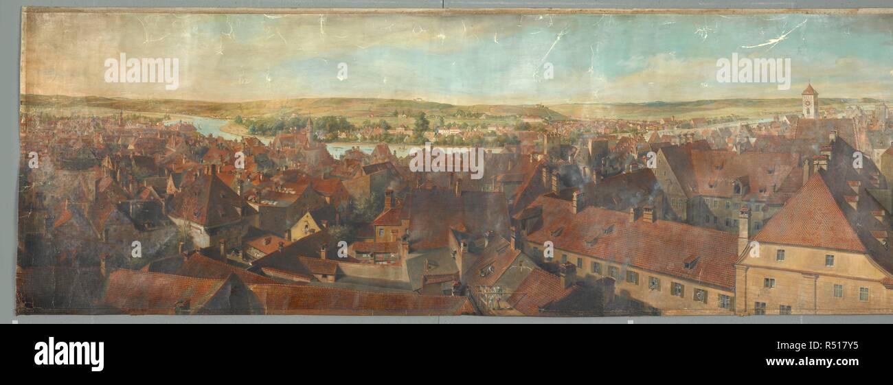 Panoramic view of Ratisbon [Regensburg] with the cathedral. Drawings of places in England and abroad. Germany [Regensburg]; circa 1845. Source: Add. 36489 B. Author: Scharf, George. Stock Photo