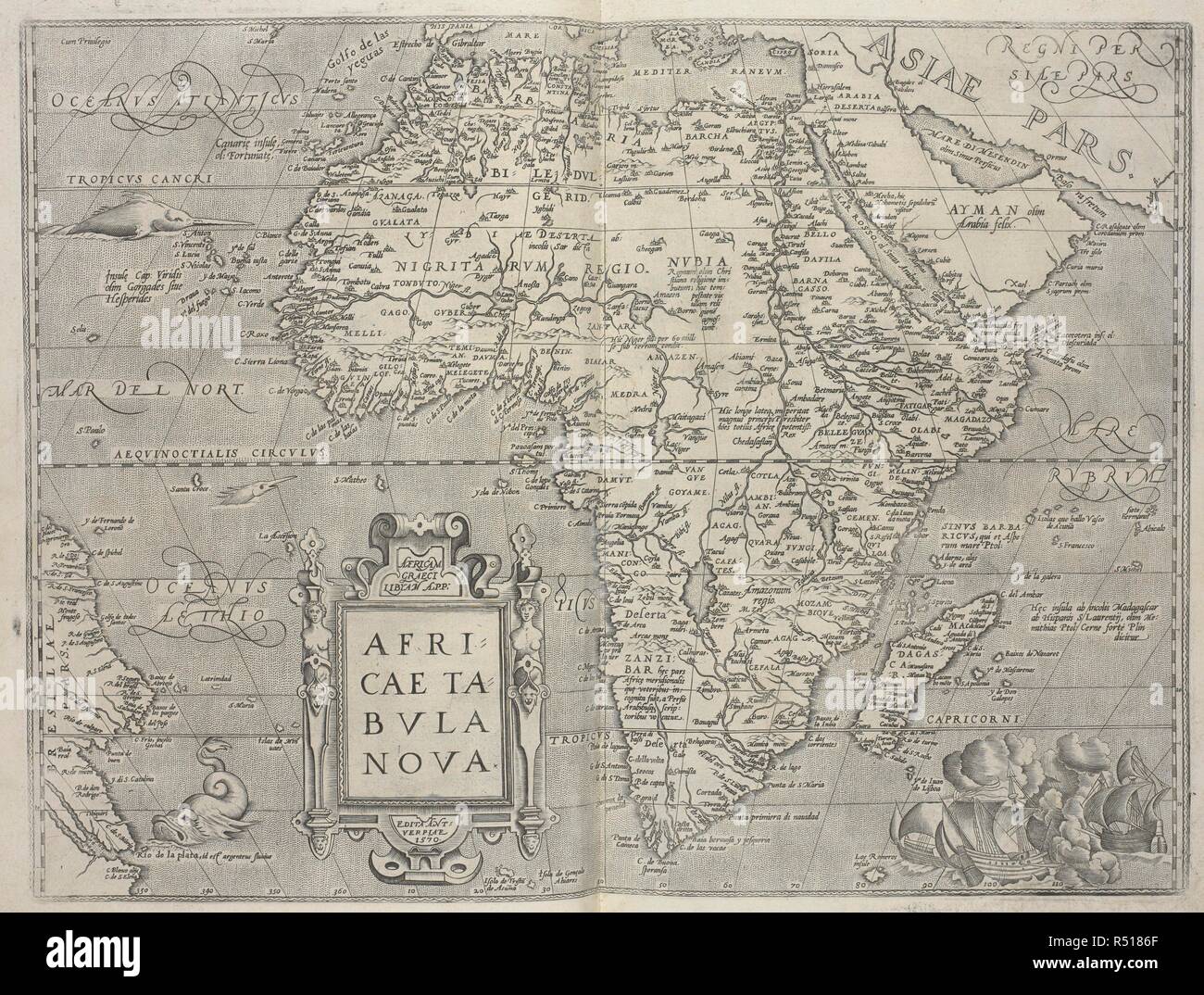 Africae tabvla nova. 16th century map of Africa, by Ortelius. Theatrvm Orbis Terrarvm. Anvers