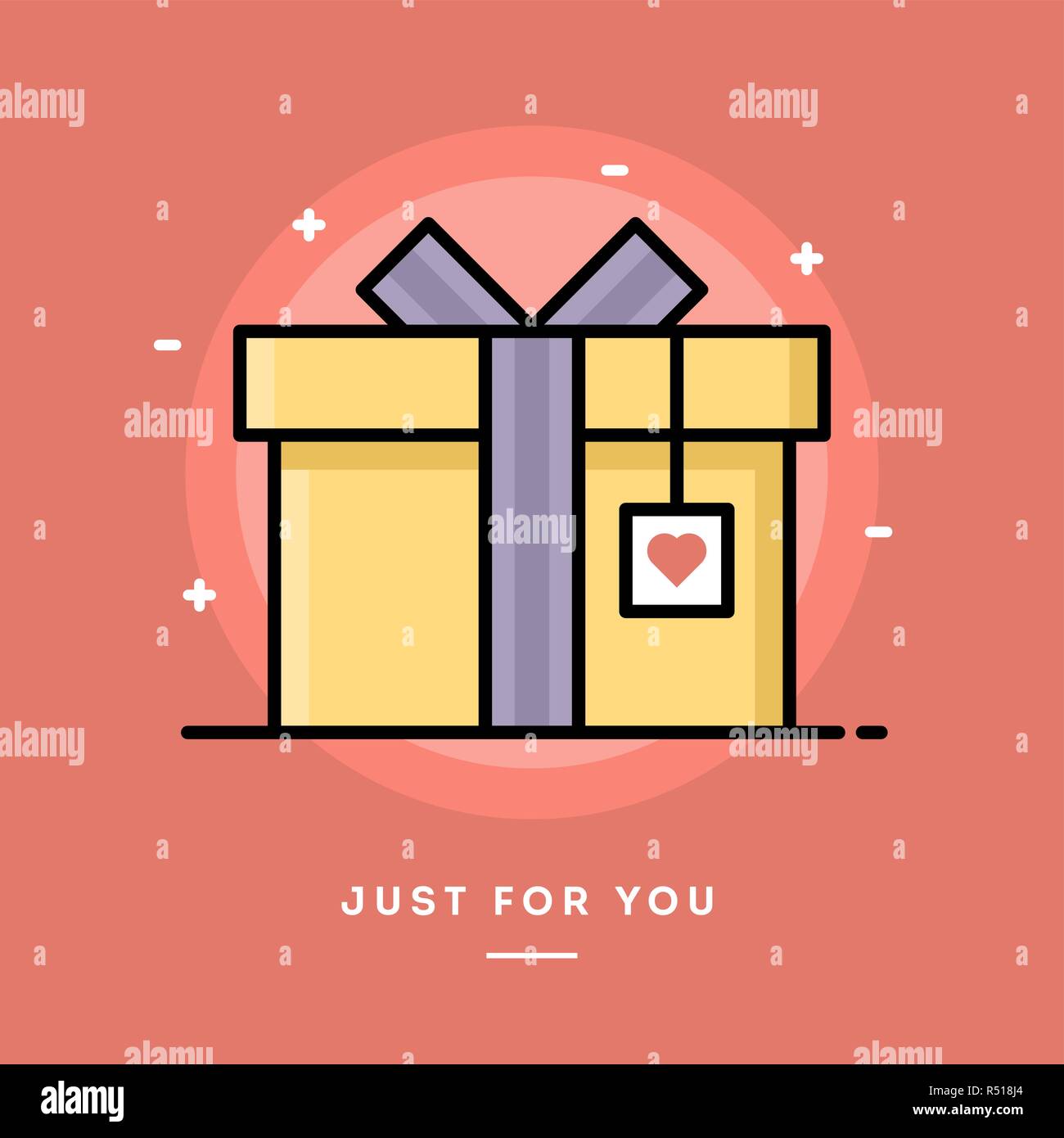 Gift box with heart tag, flat design thin line banner Stock Vector