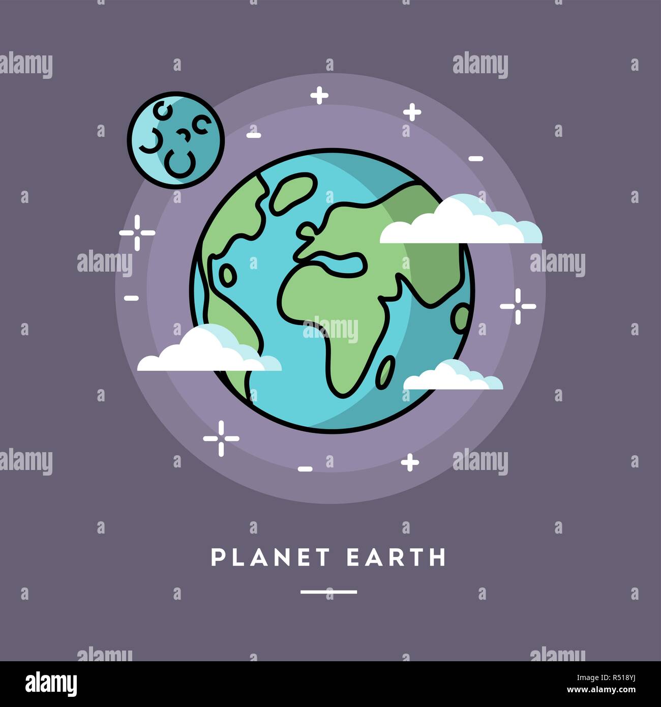 Planet Earth seen from space, line flat design banner Stock Vector