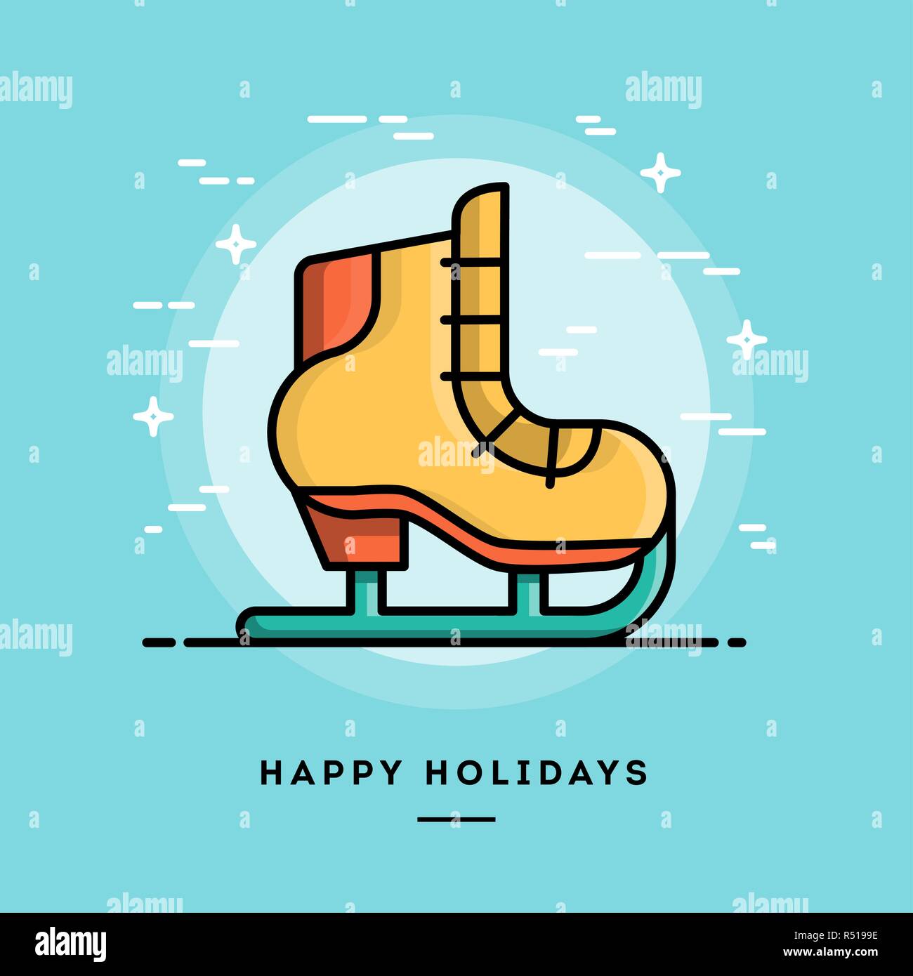 Cute ice skate, flat design thin line winter holiday banner Stock Vector