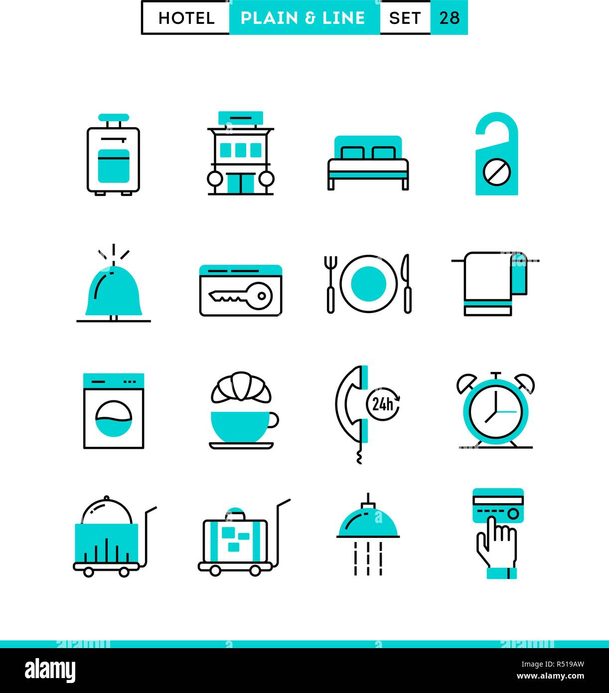 Hotel,accommodation, room service, restaurant and more.  Stock Vector