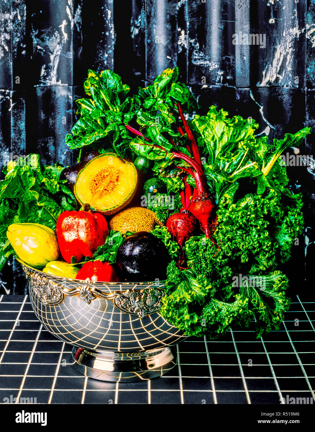 Silver Bowl Full Of Vegetables Stock Photo